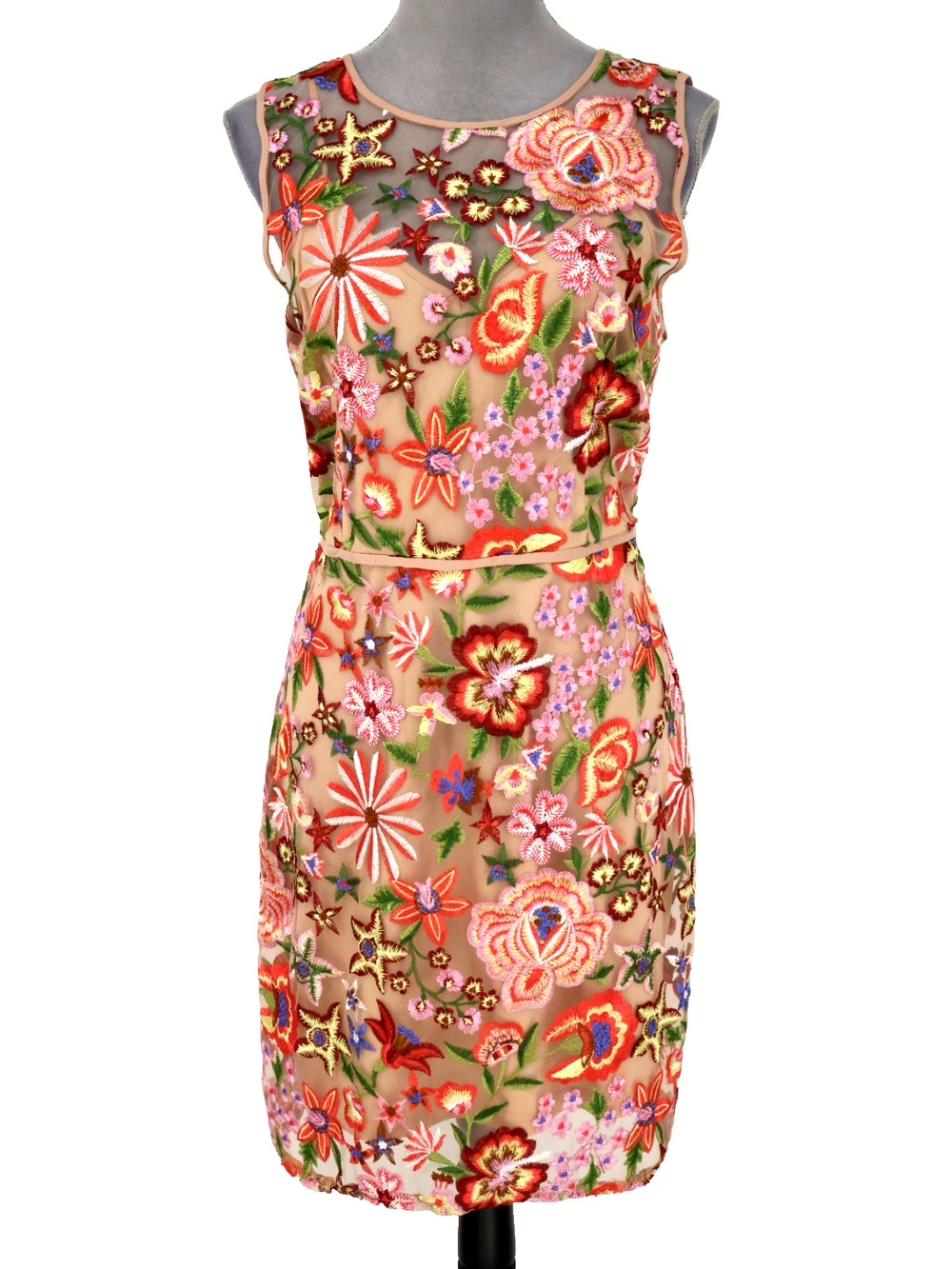 Sam Edelman Dress Womens 12 Pink Floral Embroidered Mesh Camisole Cocktail Party